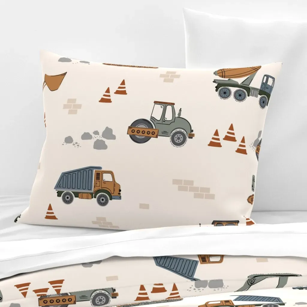 Job Site All The Trucks Standard Knife Edge Cushion - Beige, Cotton product