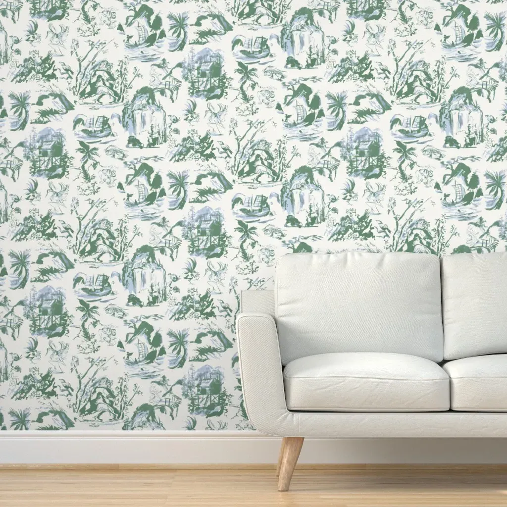 John's Toile Peel and Stick Wallpaper - Sage Green, Indigo product