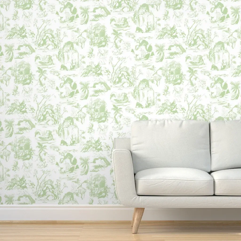 John's Toile Peel and Stick Wallpaper - Sage Green, White product