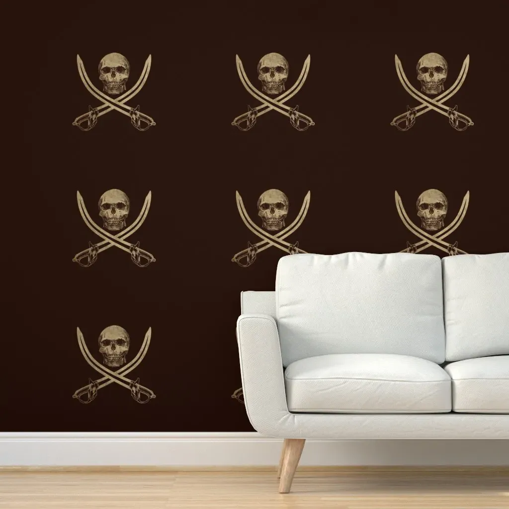 Jolly Roger Pirate Flag Peel and Stick Wallpaper - Gold product