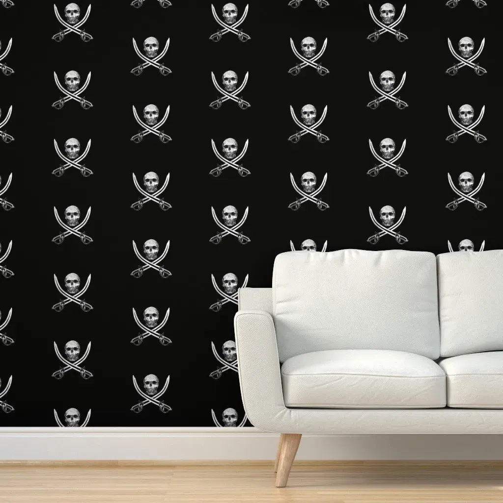 Jolly Roger Pirate Flag Peel and Stick Wallpaper - White product
