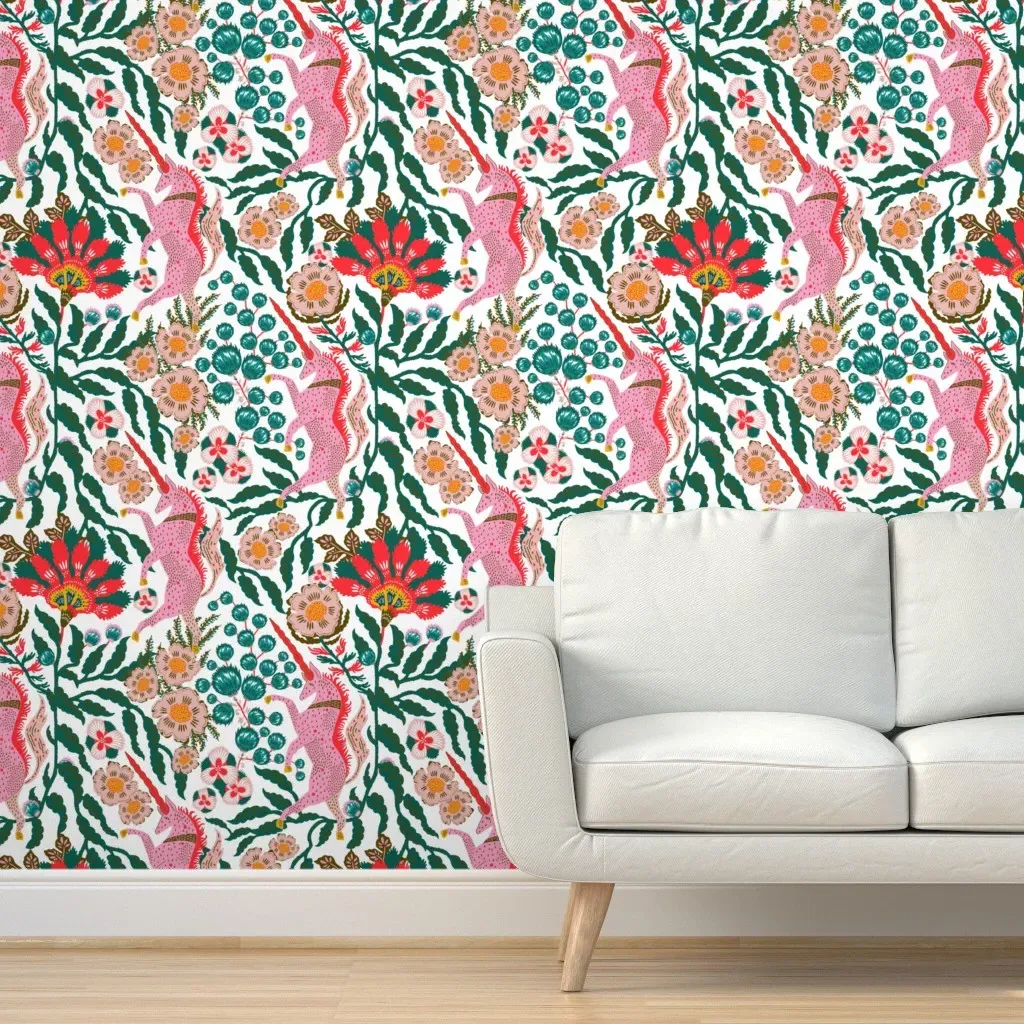 Joonie Aurora Uni White Background Peel and Stick Wallpaper - Pink product