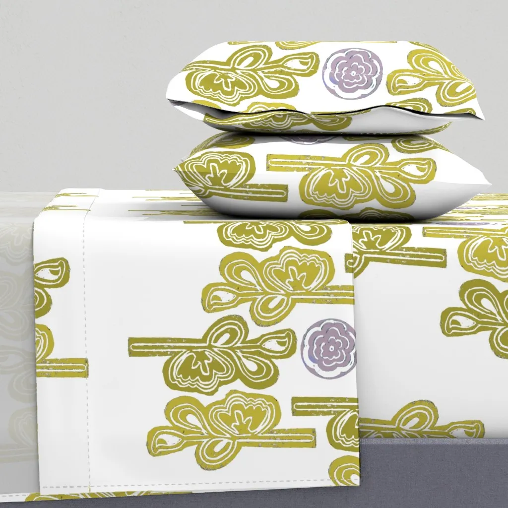 Joshua Tree Desert Flower Block Print Twin Sheet Set - Olive Green product