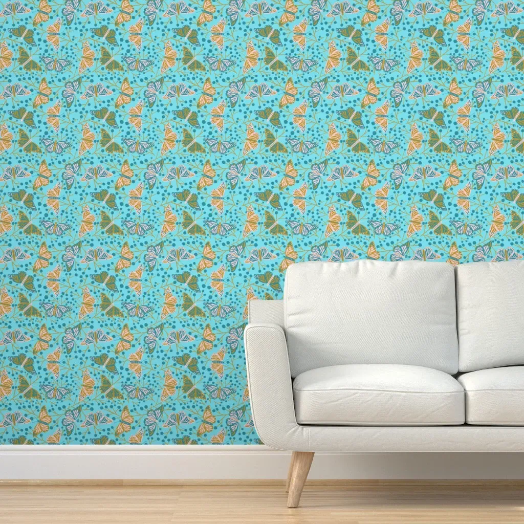 Joyful Berries and Butterflies Peel and Stick Wallpaper - Teal product