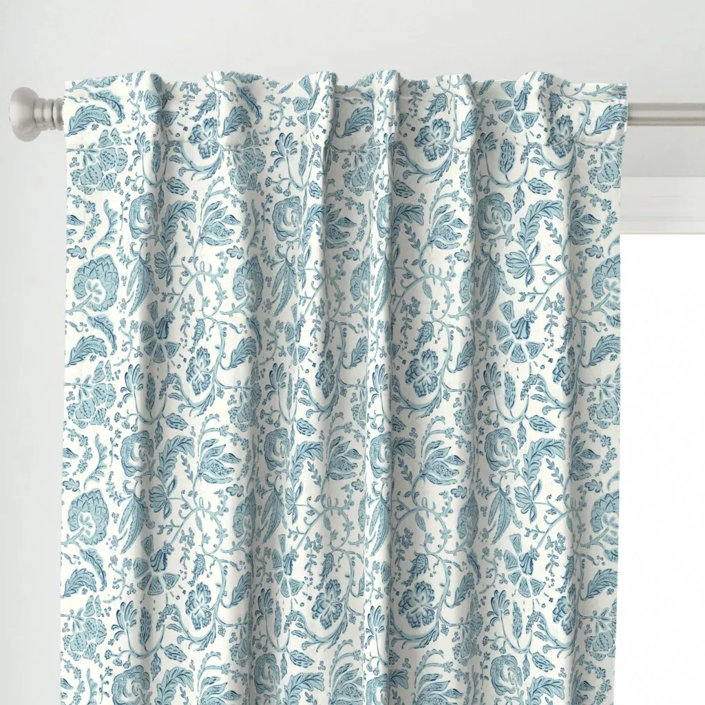 Julia Block Print Indian Curtain Panel - Blue alternate view