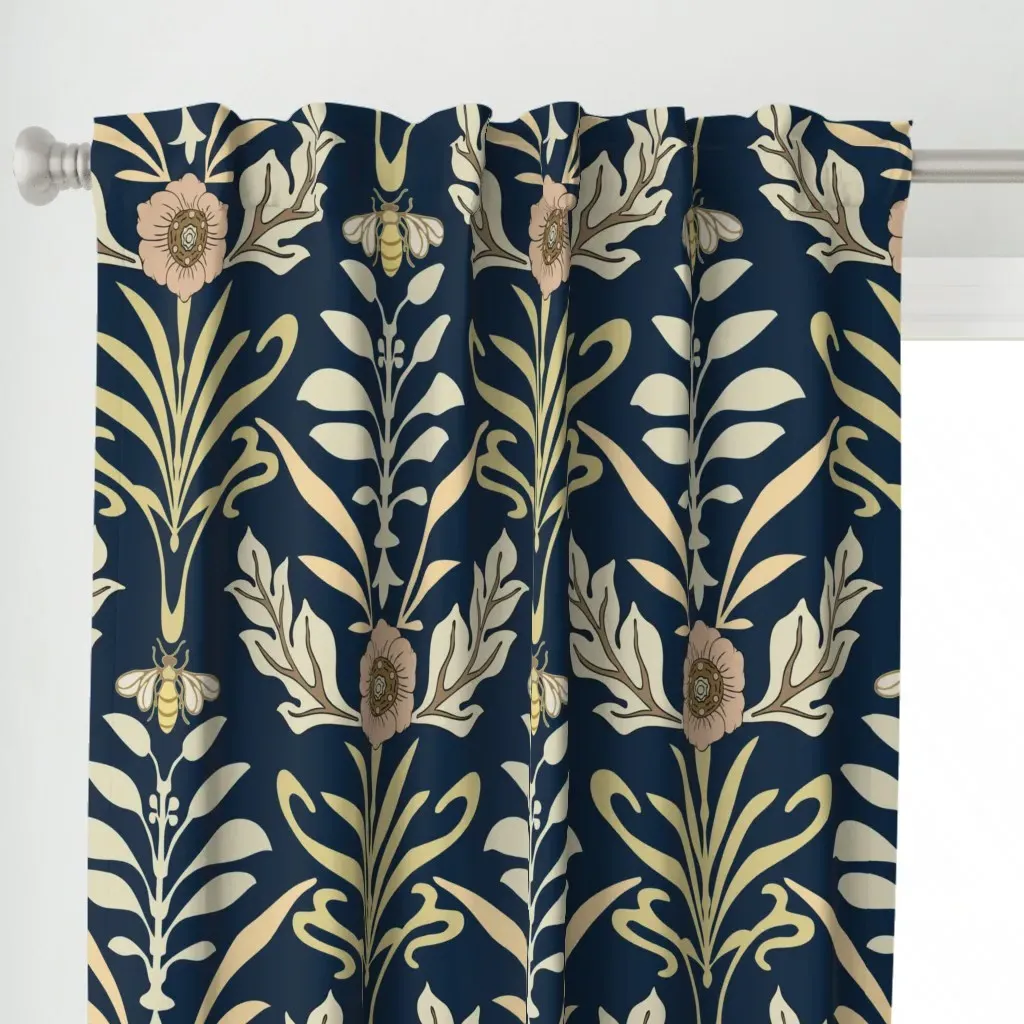 Jum Art Nouveau Flower Curtain Panel - Beige alternate view