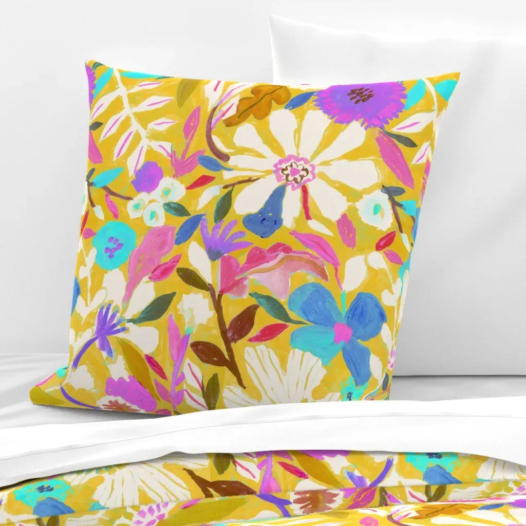 Jumbo Abstract Painterly Flowers Euro Pillow Sham - Yellow product
