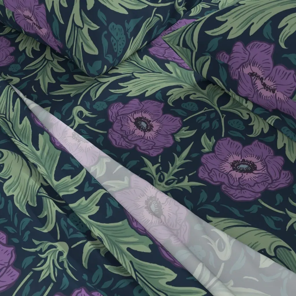 Jumbo Anemone Victorian Floral Scrollwork Queen Sheet Set - Purple alternate view