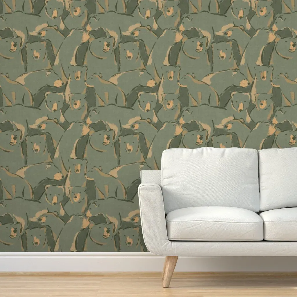 Jumbo Bear Sketches Peel and Stick Wallpaper - Brown, Dark Olive Green product