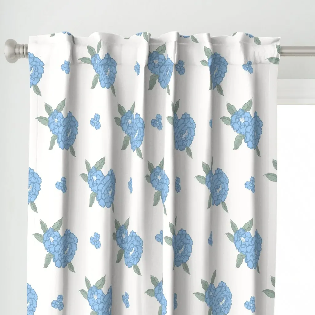 Jumbo Blue Vintage Peony Curtain Panel - Blue alternate view