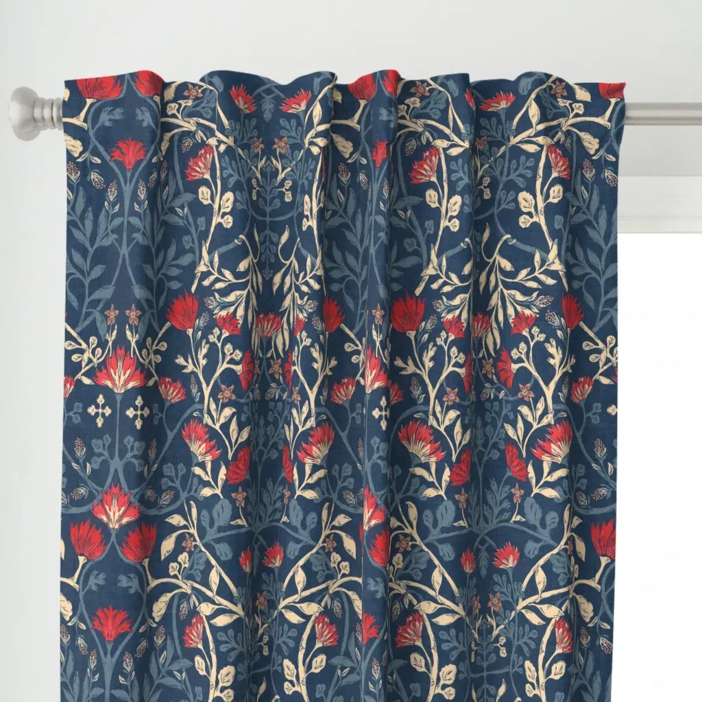 Jumbo Cornflower Arts Curtain Panel - Red alternate view