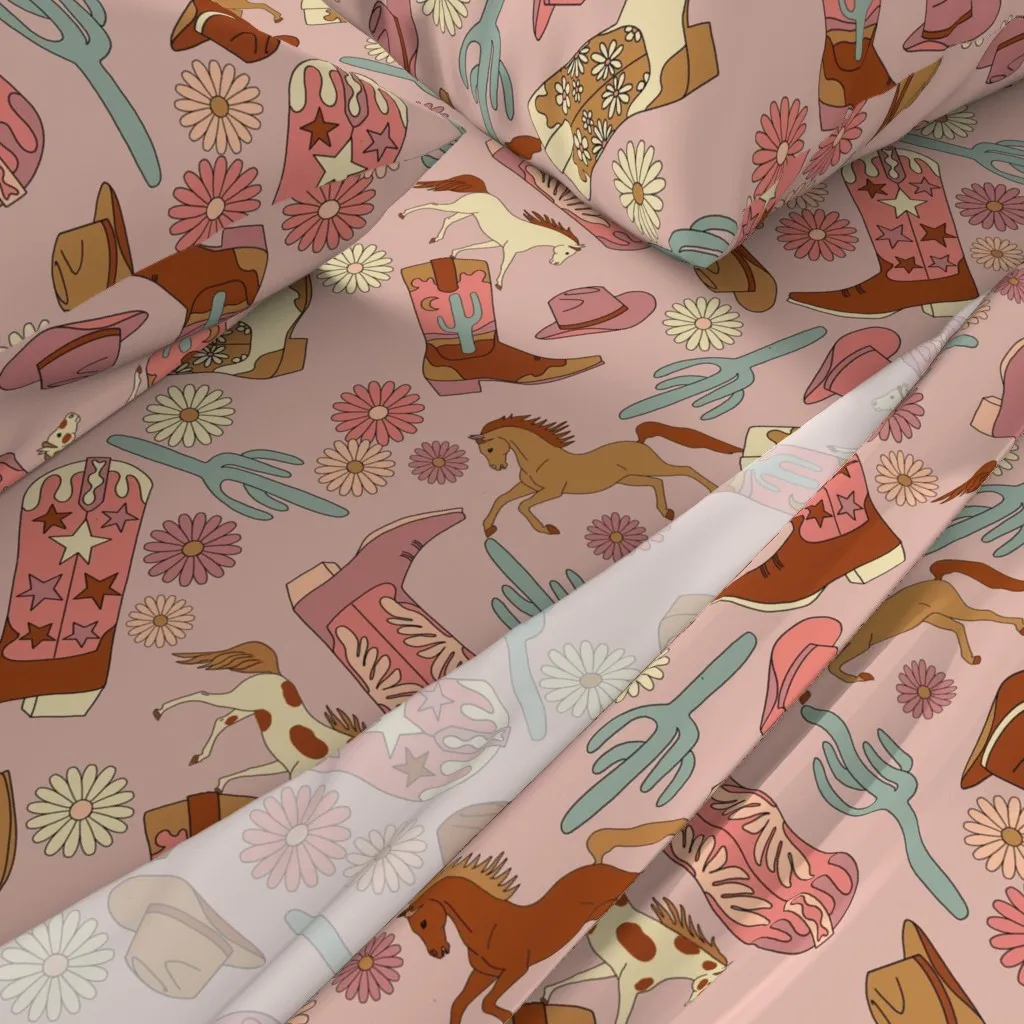 Jumbo Cowgirl Boots Western Boho Queen Sheet Set - Dusty Rose alternate view