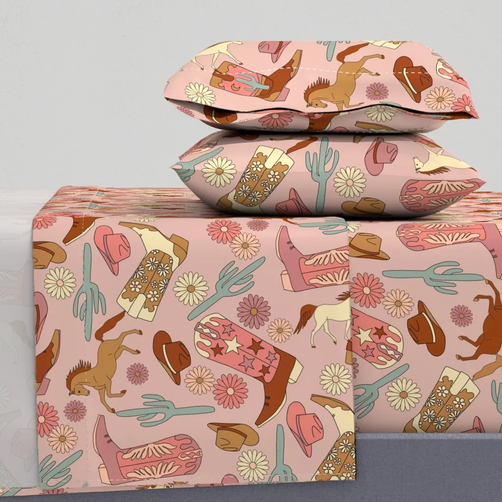 Jumbo Cowgirl Boots Western Boho Queen Sheet Set - Dusty Rose product