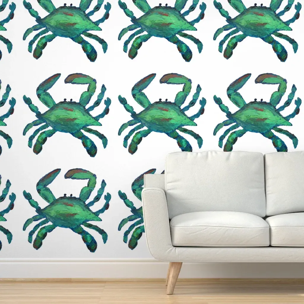Jumbo Crabs Watercolour Peel and Stick Wallpaper - Teal, White product
