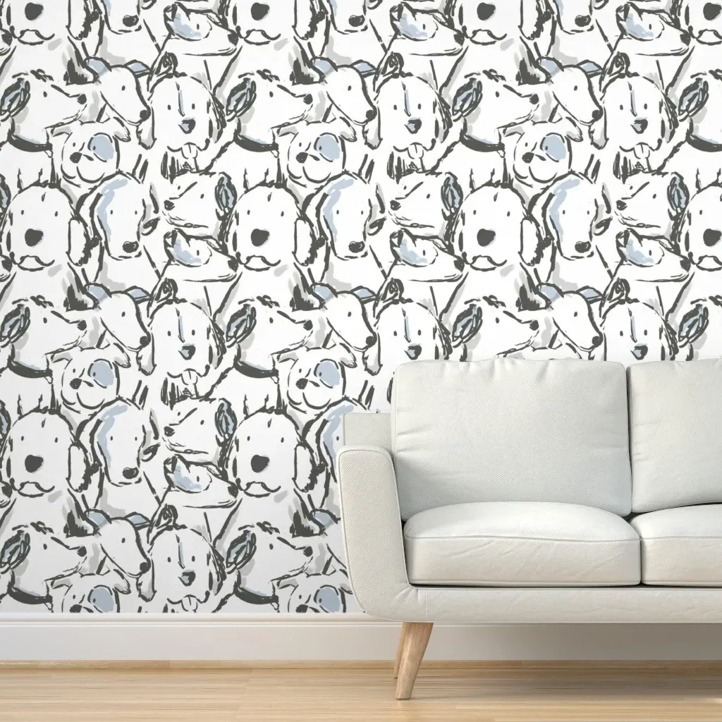 Jumbo Dog Sketches Peel and Stick Wallpaper - Charcoal Grey, White product