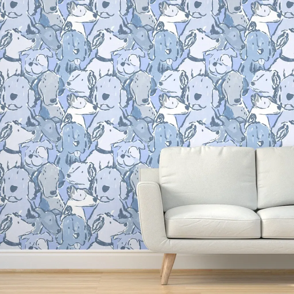 Jumbo Dog Sketches Peel and Stick Wallpaper - Light Blue product