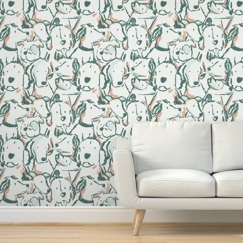 Jumbo Dog Sketches Peel and Stick Wallpaper - Seafoam Green product