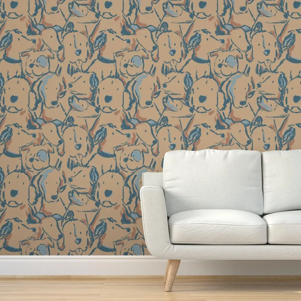 Jumbo Dog Sketches Peel and Stick Wallpaper - Teal, Muted Gold product