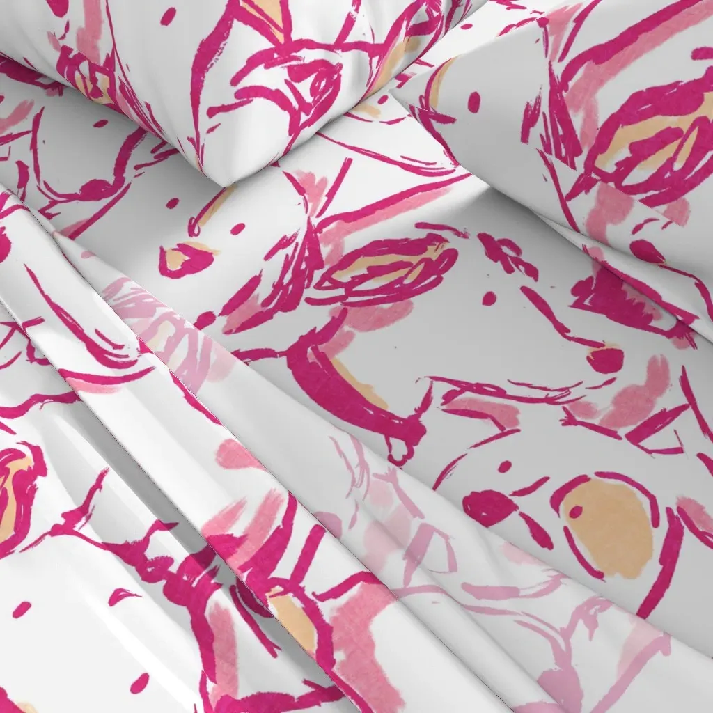 Jumbo Dog Sketches Queen Sheet Set - Pink alternate view