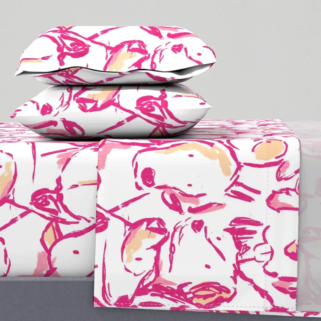 Jumbo Dog Sketches Queen Sheet Set - Pink product