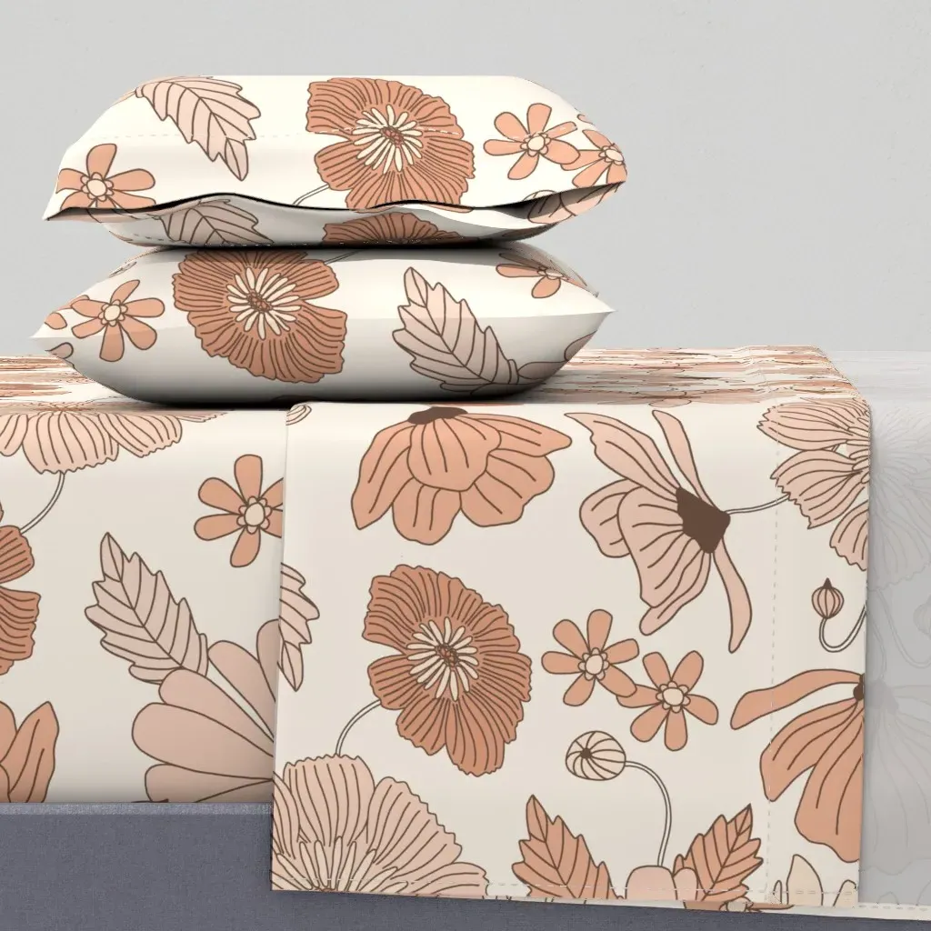 Jumbo Feminine Retro Flowers King Sheet Set - Blush Pink product