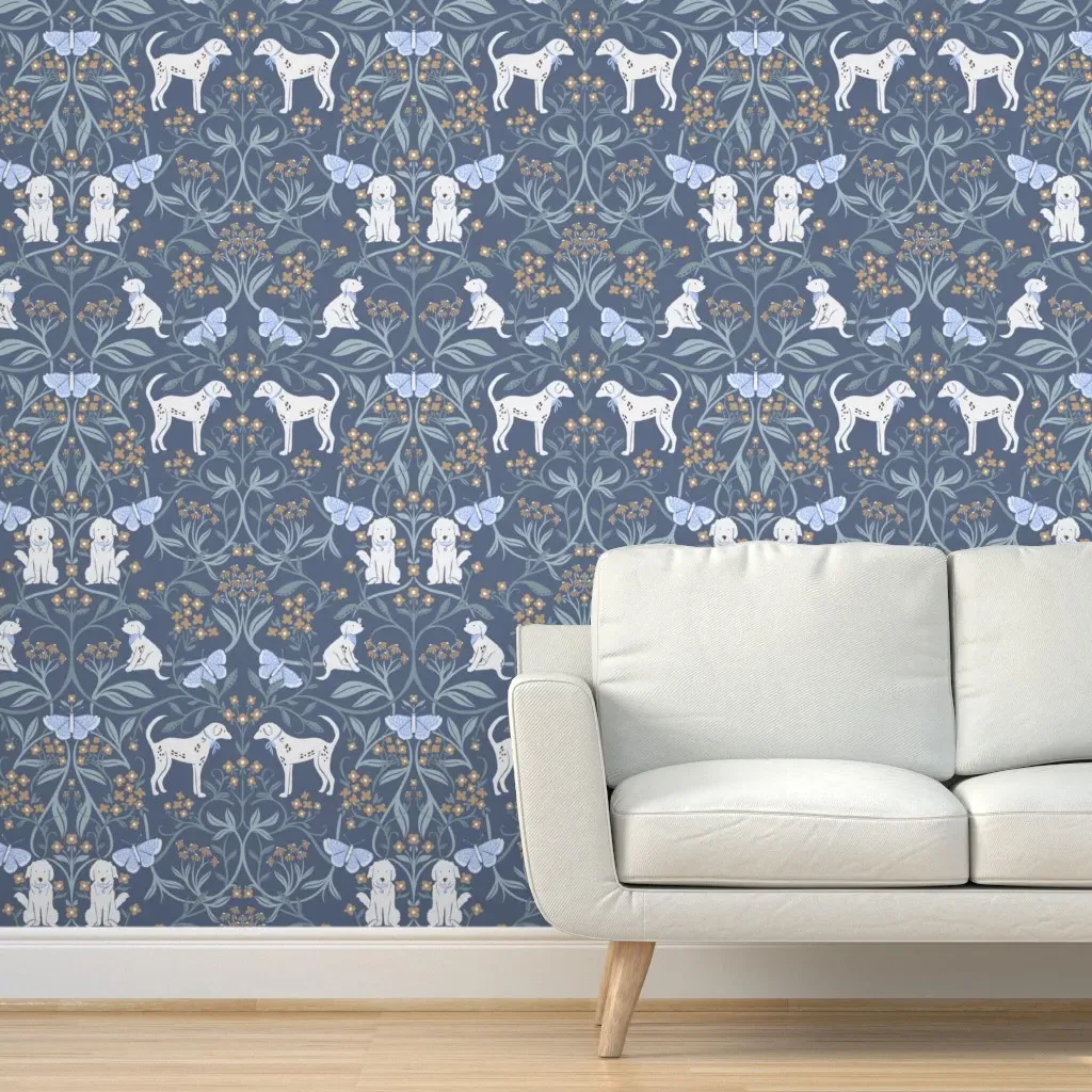Jumbo Floral Dog Damask Peel and Stick Wallpaper - Navy Blue product