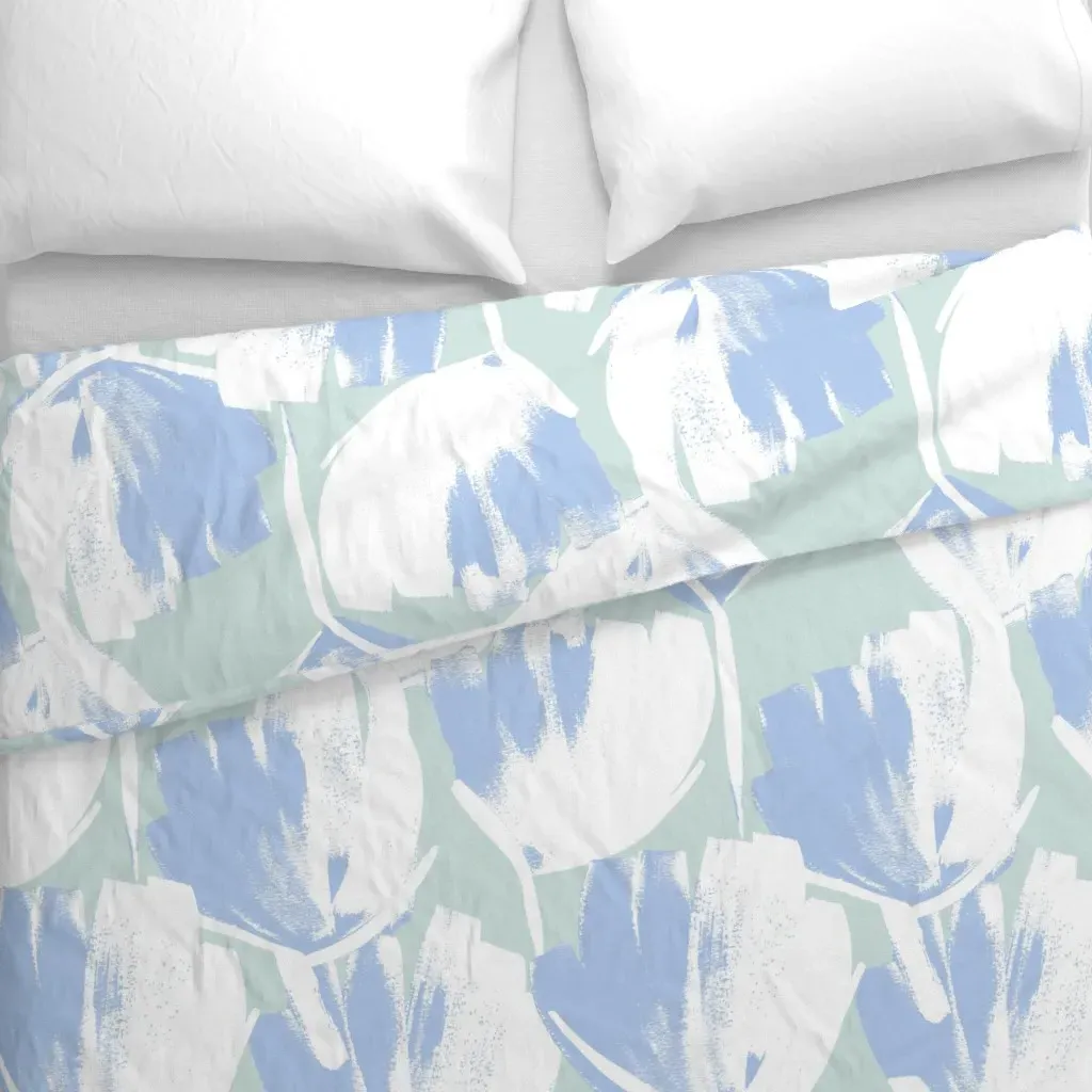 Jumbo Flowers Cornflower Blue Duvet Cover - White alternate view