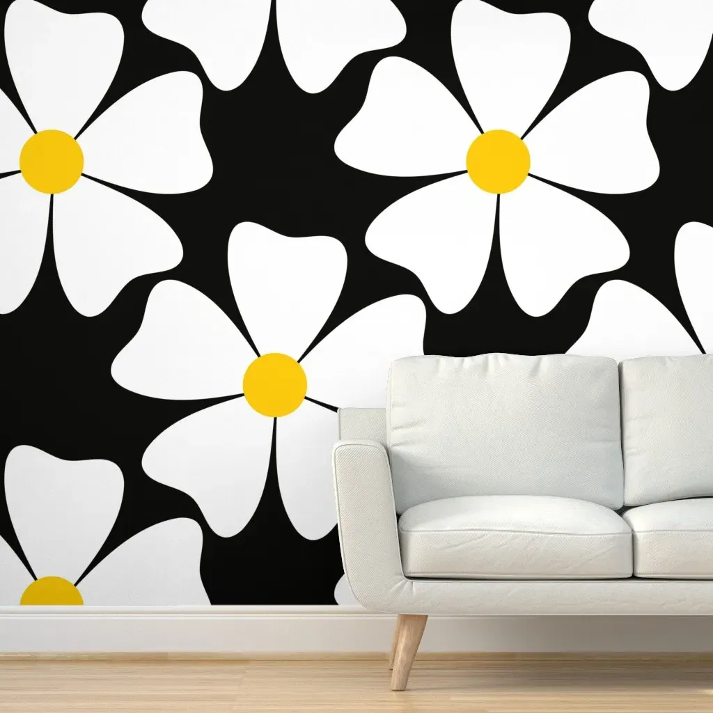Jumbo Flowers Extra Wide Peel and Stick Wallpaper - White, Black product