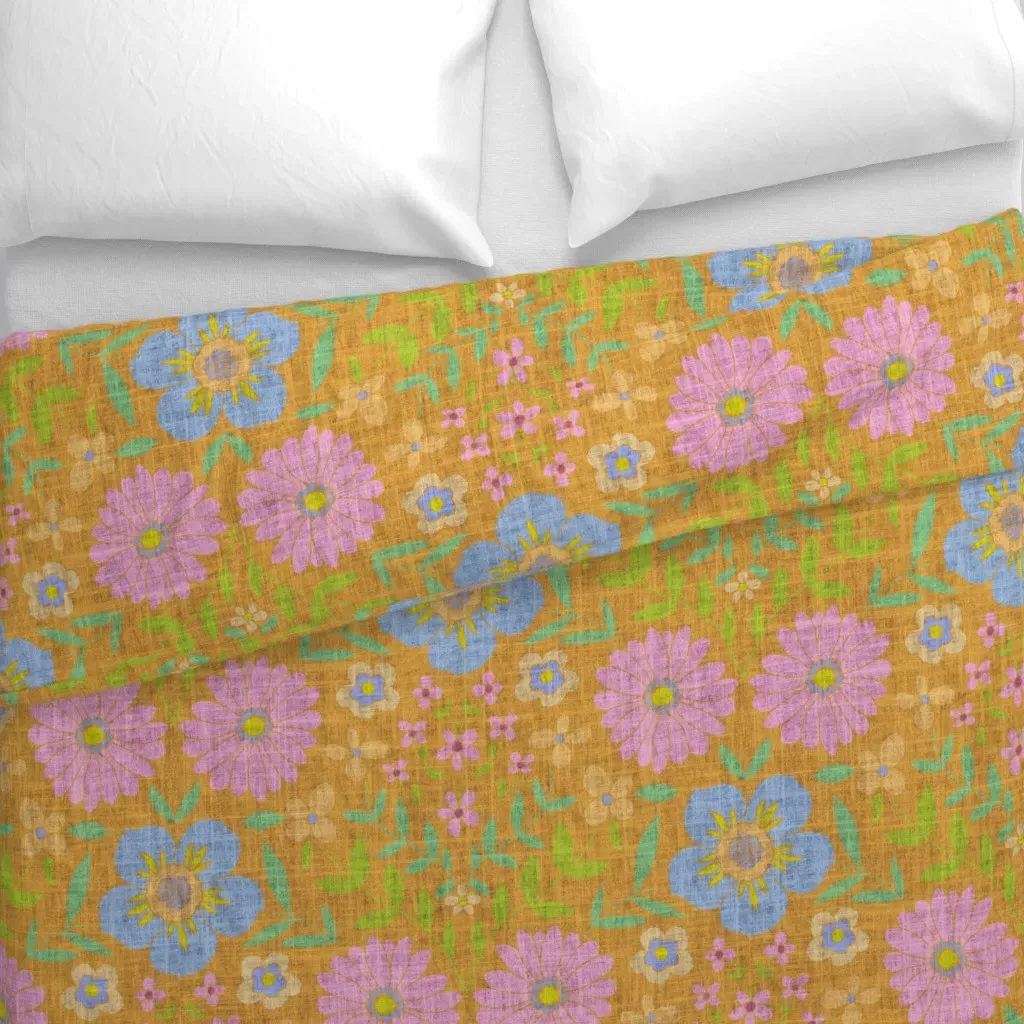 Jumbo Folk Art 70S Floral Duvet Cover - Mustard Yellow alternate view