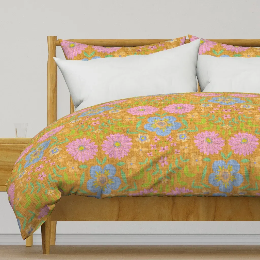 Jumbo Folk Art 70S Floral Duvet Cover - Mustard Yellow product