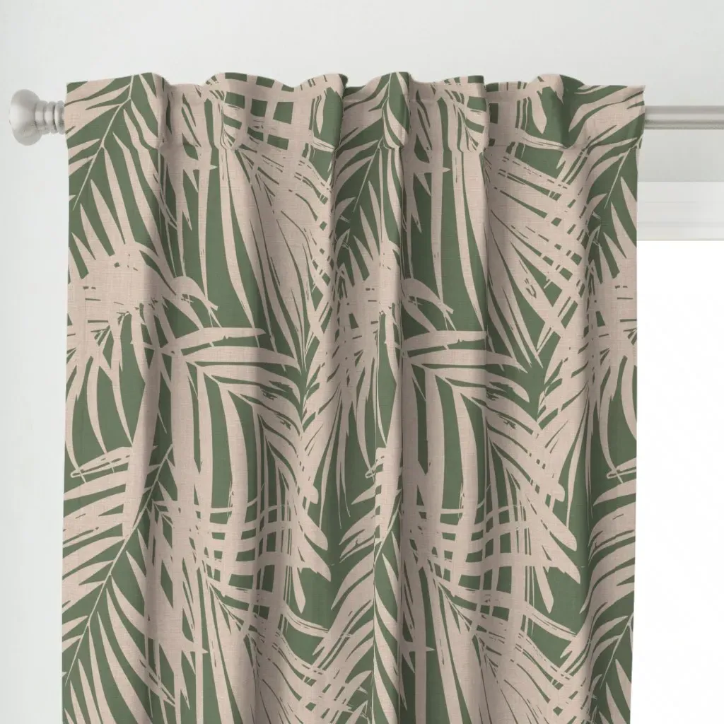 Jumbo Fronds Linen Look Curtain Panel - Sage Green alternate view