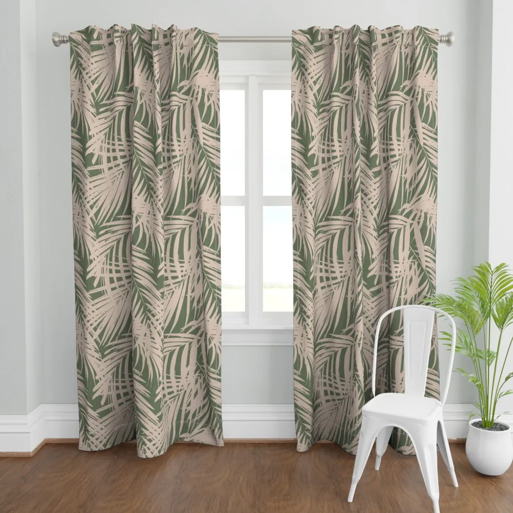Jumbo Fronds Linen Look Curtain Panel - Sage Green product