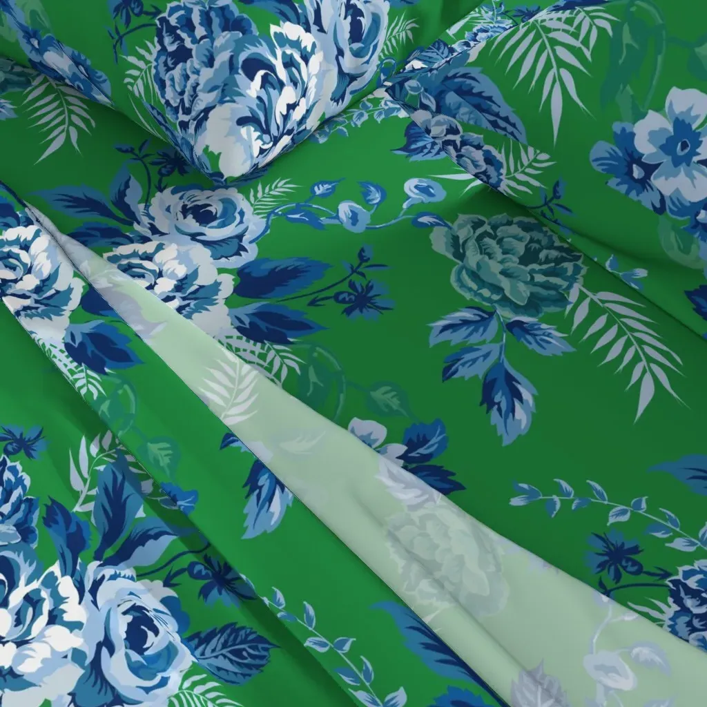 Jumbo Grandmillenial Roses Queen Sheet Set - Blue, Green alternate view