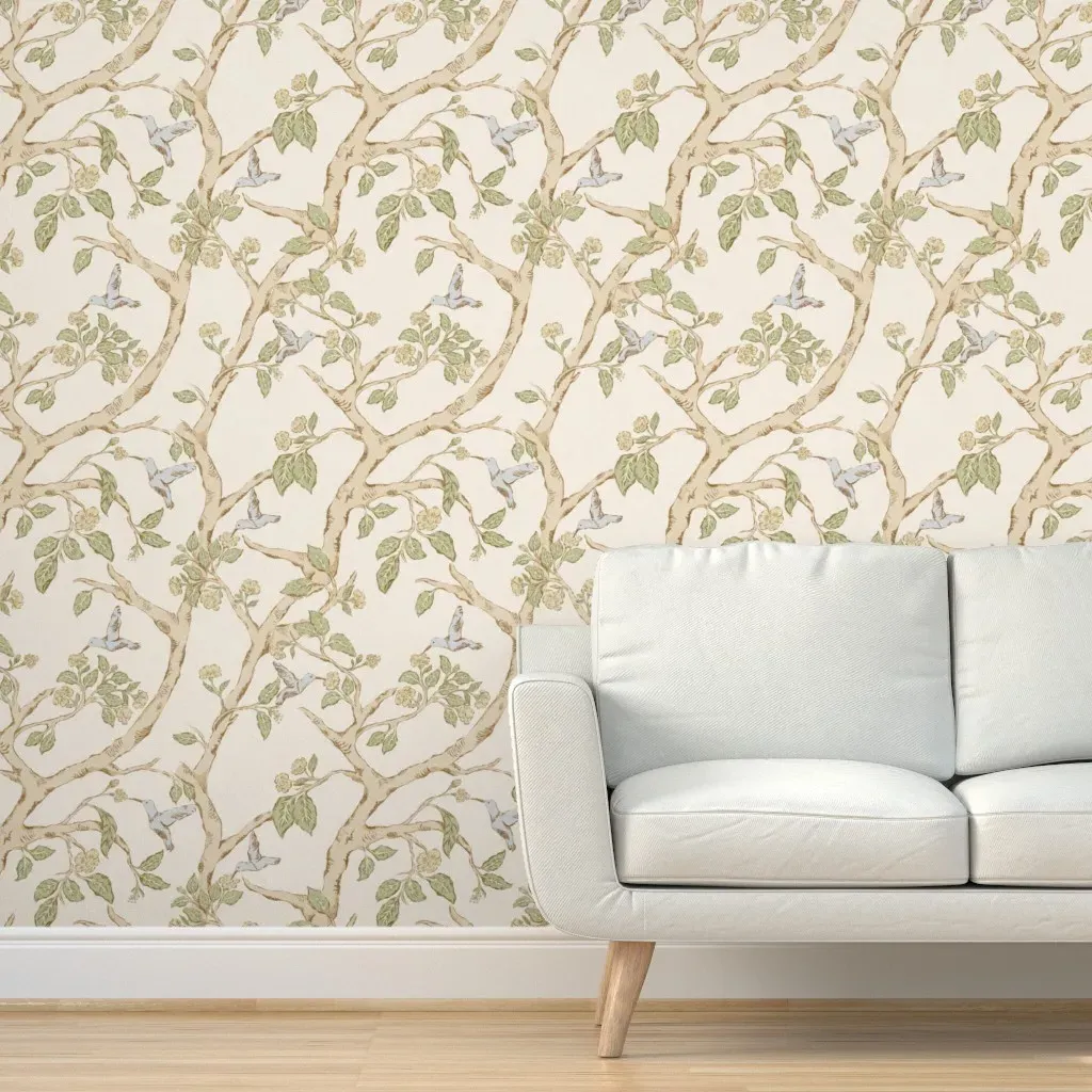 Jumbo Hummingbird Chinoiserie Peel and Stick Wallpaper - Beige, Blue product