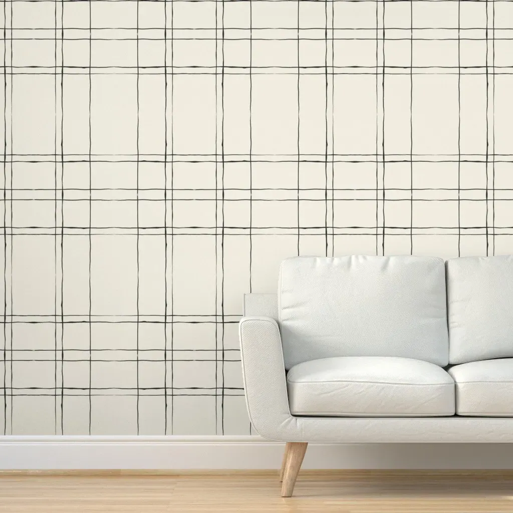 Jumbo Light Messy Plaid Peel and Stick Wallpaper - Black, Beige product