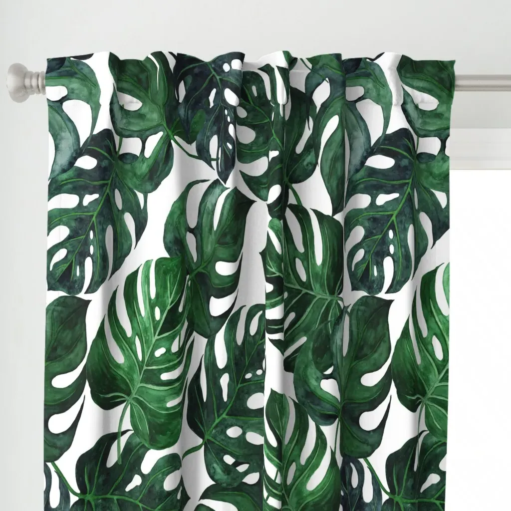 Jumbo Monstera Leaves Curtain Panel - Dark Green alternate view