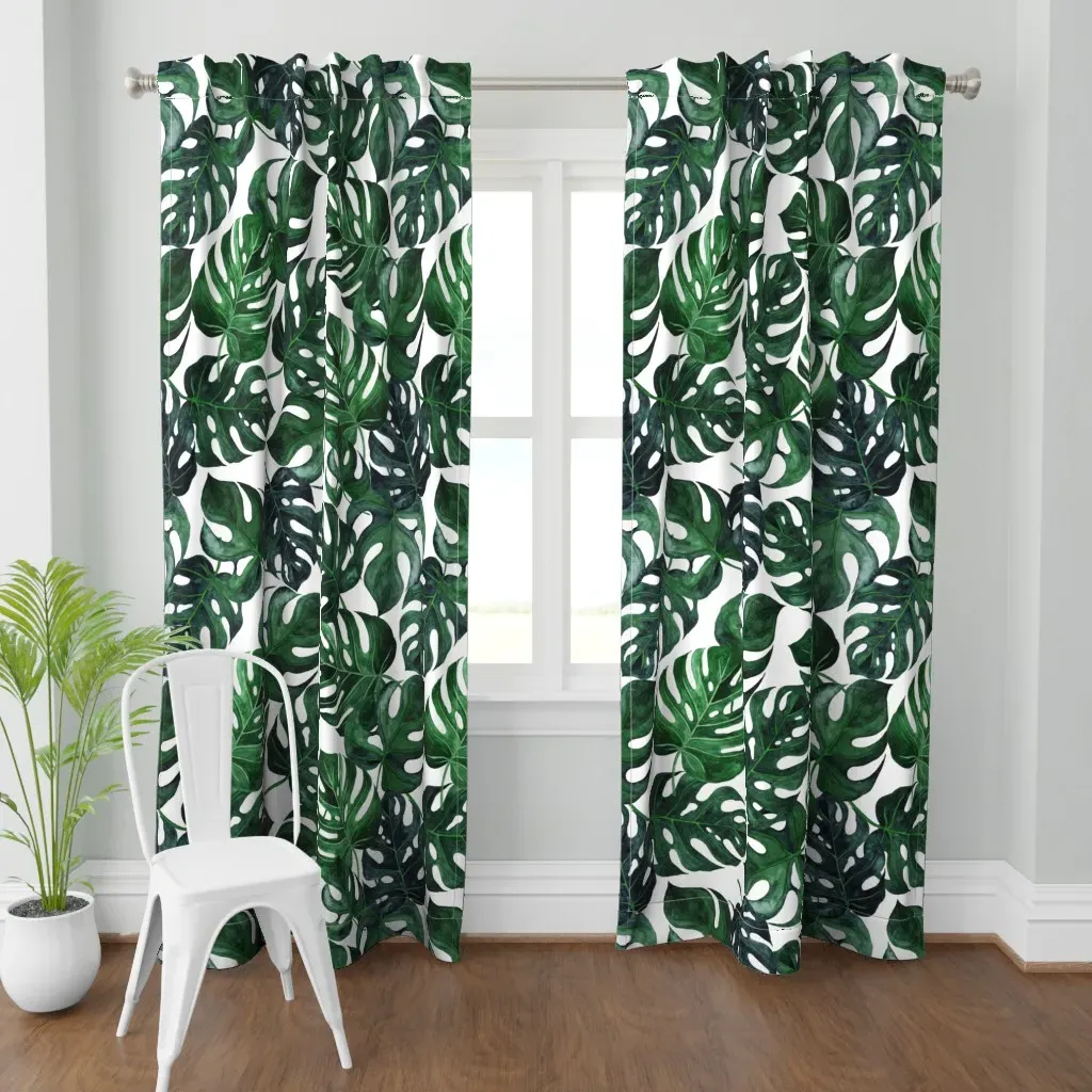 Jumbo Monstera Leaves Curtain Panel - Dark Green product