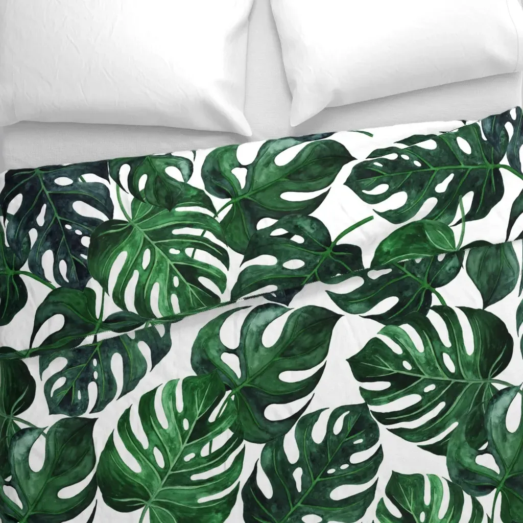 Jumbo Monstera Leaves Duvet Cover - Dark Green alternate view