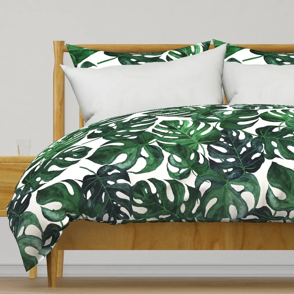 Jumbo Monstera Leaves Duvet Cover - Dark Green product