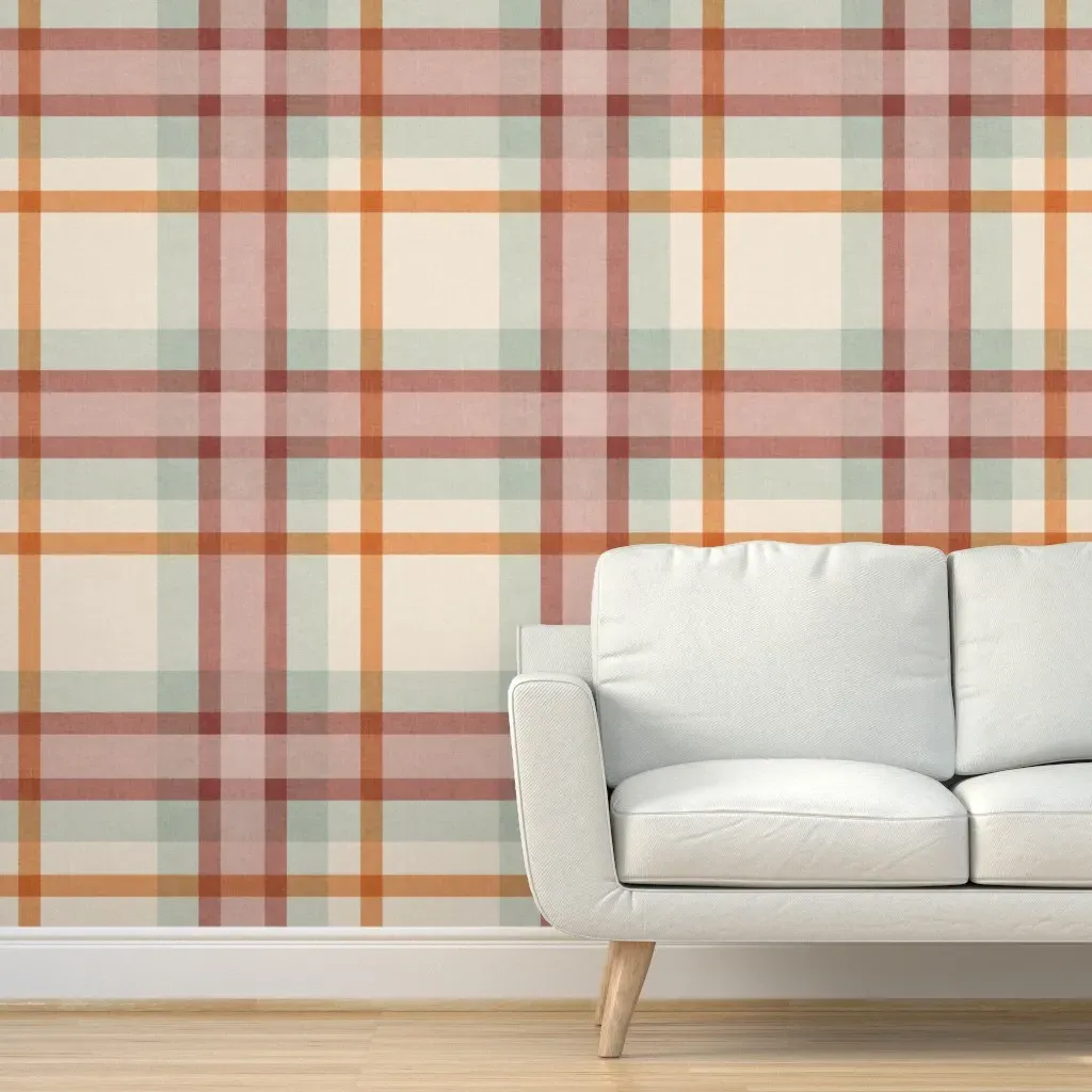 Jumbo Neutral Plaid Peel and Stick Wallpaper - Dusty Rose product