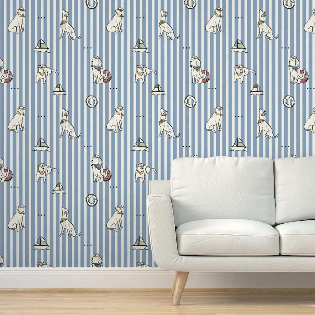 Jumbo Preppy Puppy Dogs Peel and Stick Wallpaper - Cornflower Blue product