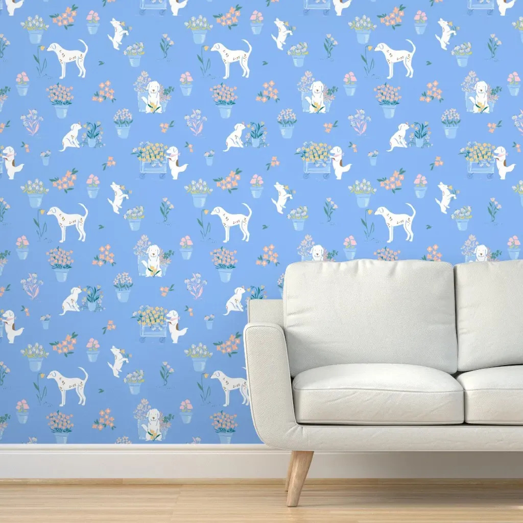 Jumbo Puppy Dog Florals Peel and Stick Wallpaper - Cornflower Blue product