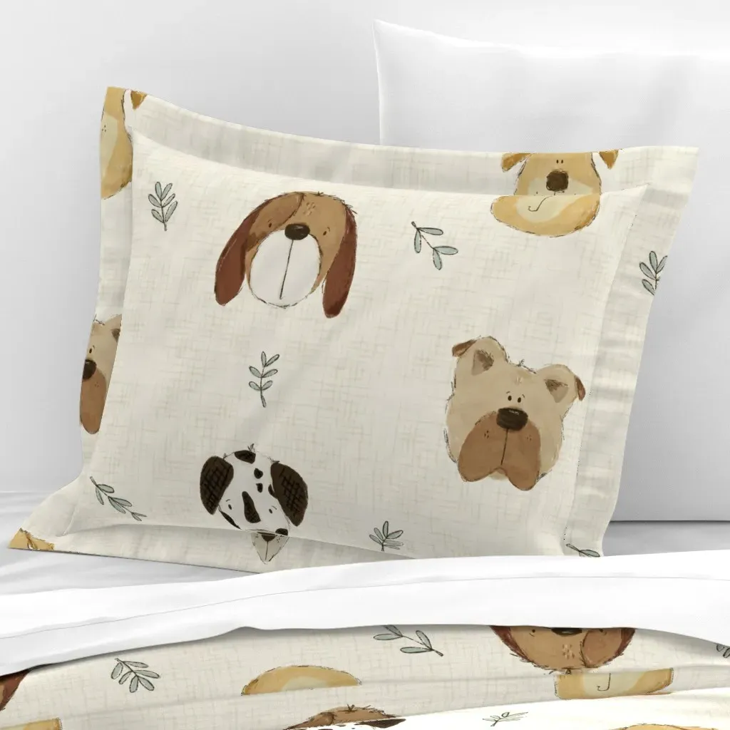 Jumbo Puppy Dog Heads Standard Flanged Cushion - Beige, Cotton Sateen product