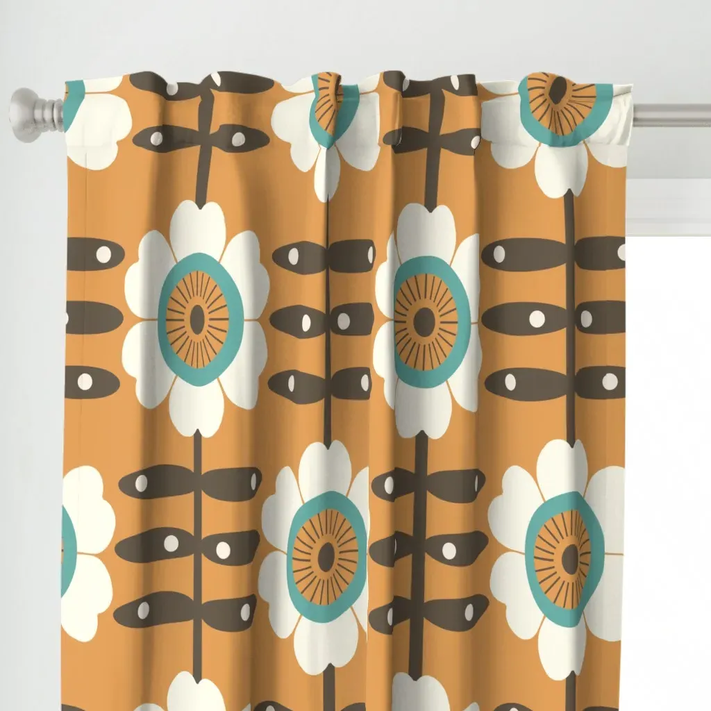 Jumbo Retro Hippie Floral Curtain Panel - White alternate view