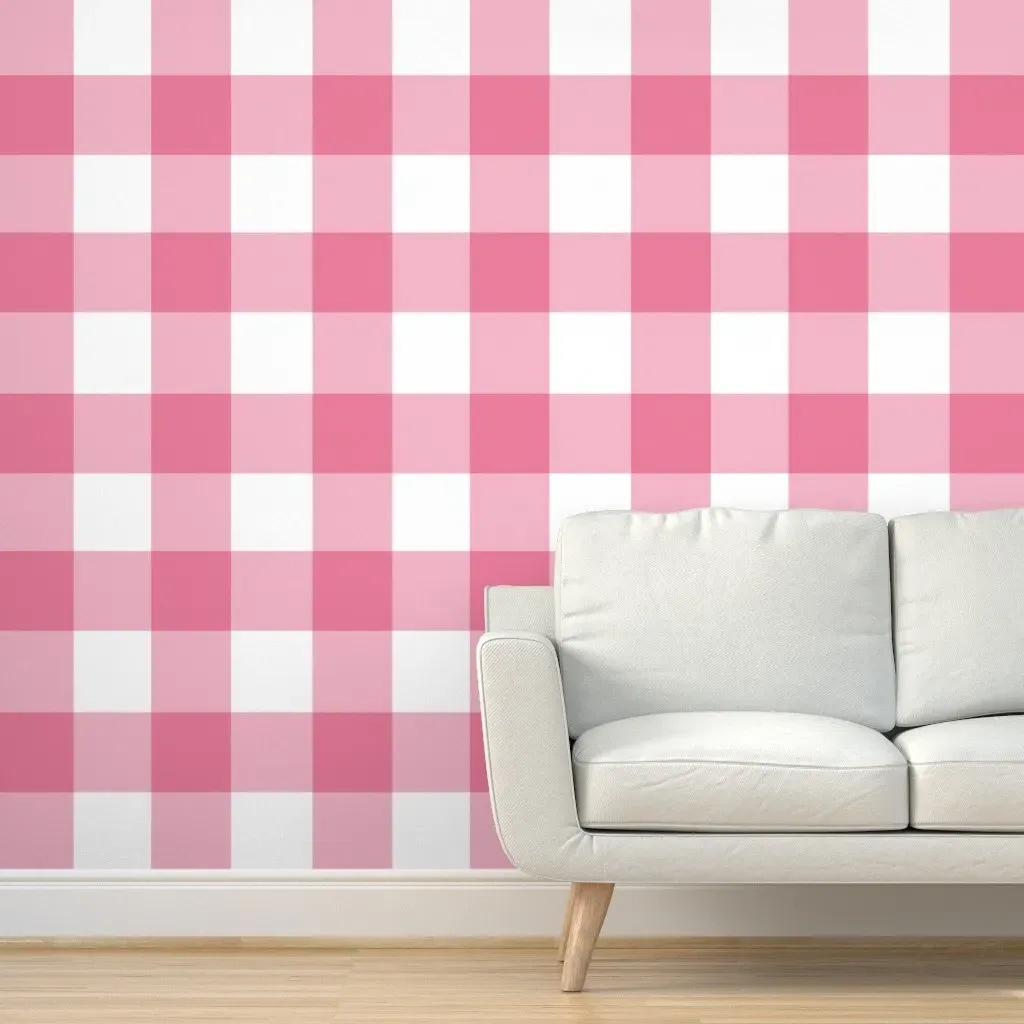 Jumbo Scale Gingham Checkers Peel and Stick Wallpaper - Pink product