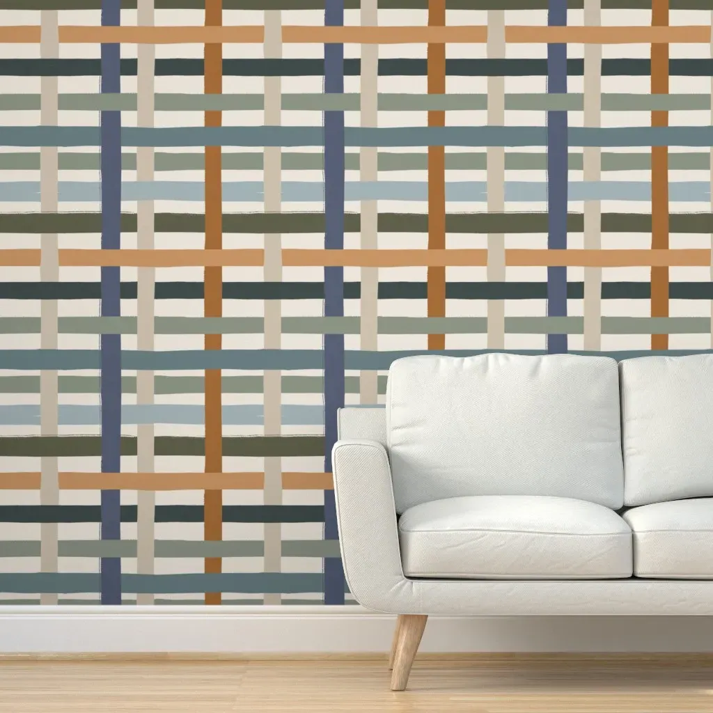 Jumbo Thick Wobbly Plaid Peel and Stick Wallpaper - Off-White product
