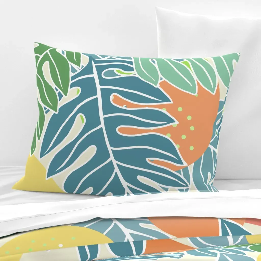 Jumbo Ulu Breadfruit Standard Knife Edge Pillow - Teal, Cotton Sateen product