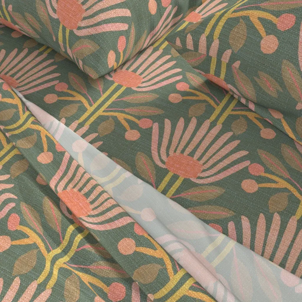 Jumbo Vintage Retro Florals Twin Sheet Set - Muted Green alternate view