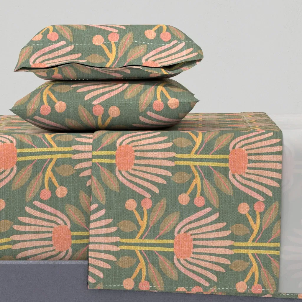 Jumbo Vintage Retro Florals Twin Sheet Set - Muted Green product