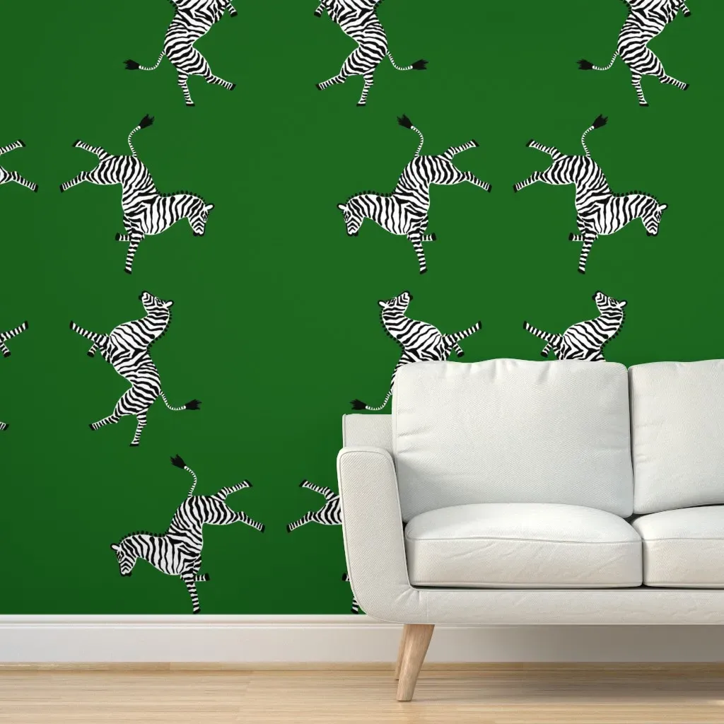 Jumbo Zebra Hi 5 On Green Peel and Stick Wallpaper - White product